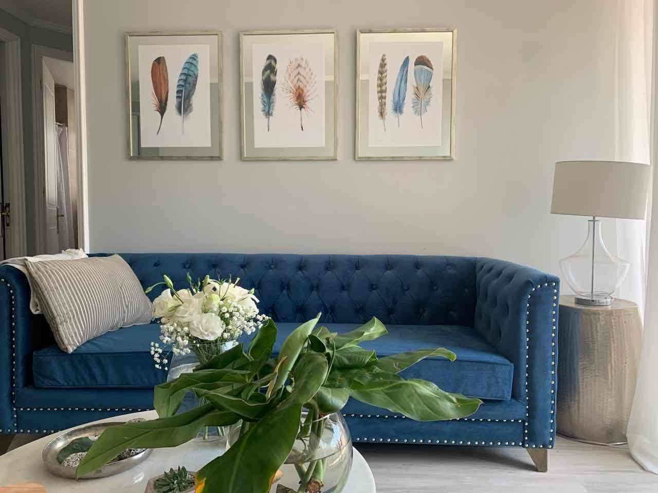Sofá terciopelo azul felpa